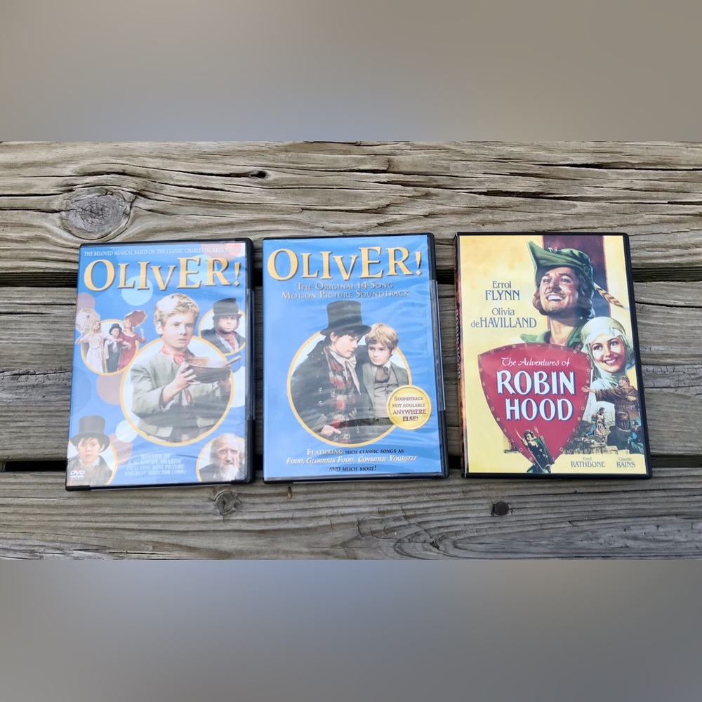 2/$10 Lot 3 Classic Movies Oliver With Extras & Robin Hood DVDs Movie Night